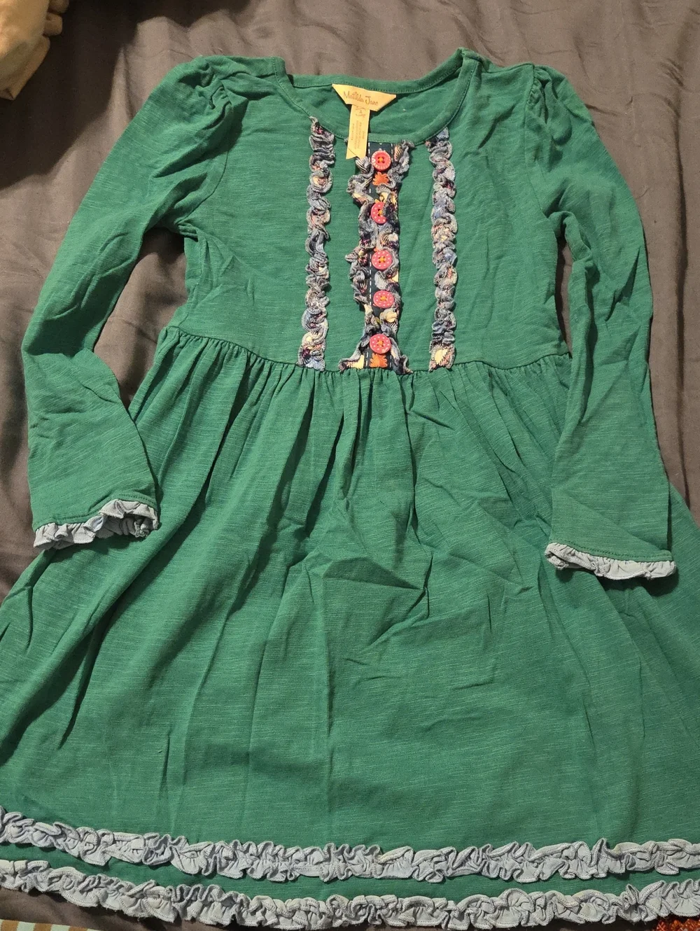 Matilda Jane Girls' Green Ruffle Long-Sleeve Dress